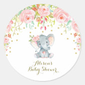 ピンクのフローラベビーゾウありがとうステッカー好意 ラウンドシール (正面)