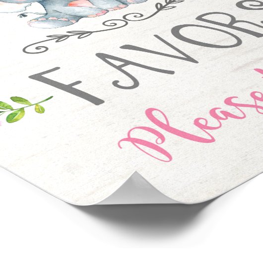 ピンクのフローラベビーゾウの女の子の好意サイン装飾 ポスター (角)