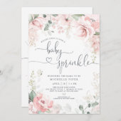 ピンクのフローラベビー散布、水色牡丹ベビー 招待状 (正面/裏面)