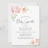 ピンクのフローラベビー散水水色 招待状 (正面)
