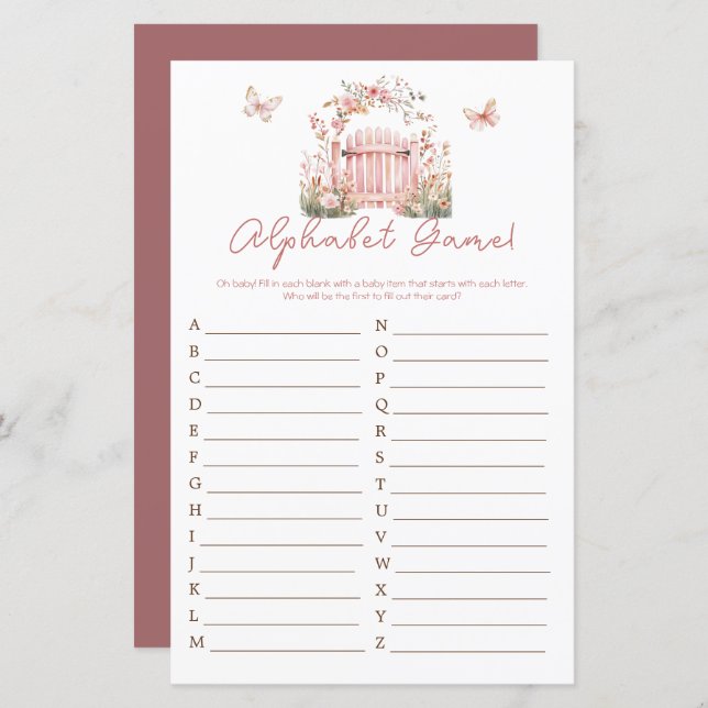 ピンクのフローラベビー開花赤ちゃんシャワーアルファベット (正面/裏面)