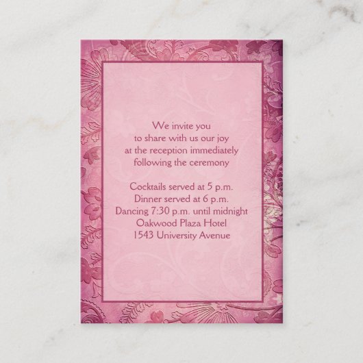 ピンクのフローラペイズリー披露宴エンクロージャカード エンクロージャーカード (正面)