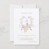 ピンクのフローラペーターザラビットモノグラムベビーシャワー サンキューカード (正面)