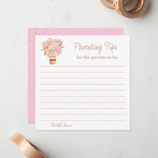 ピンクのフローラホットエアバルーン親のヒント ノートカード (正面/裏面インサイチュ)