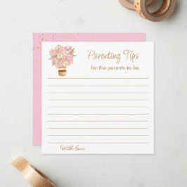 ピンクのフローラホットエアバルーン親のヒント ノートカード