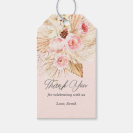 ピンクのフローラホパンパスグラスベビーガールシャワー ギフトタグ