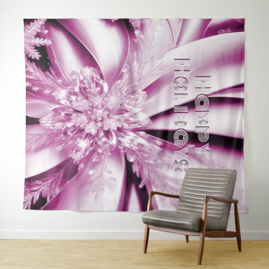 ピンクのフローラホリデークリスマス背景 タペストリー (インサイチュ(横))