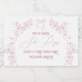 ピンクのフローラボウトイレテディベア赤ちゃんシャワー スパークリングワインラベル (シングルラベル)