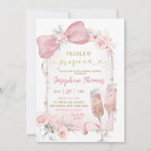 ピンクのフローラボウピアスアンドプロセッコブライダルシャワー 招待状 (正面)
