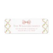 ピンクのフローラボウベビーシャワー差出人住所ラベル ラベル (正面)