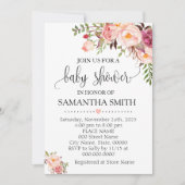 ピンクのフローラボホシックな赤ちゃんシャワー 招待状 (正面)
