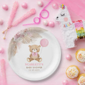 ピンクのフローラボホテディベアバルーンベビーガール ペーパープレート (パーティー)