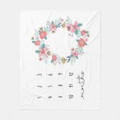 ピンクのフローラマイルストーンブランケット フリースブランケット (正面)