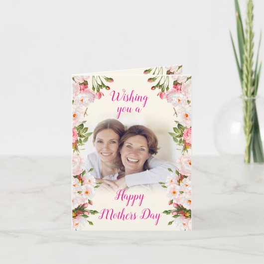 ピンクのフローラママの日 – アメリカのママと娘 カード (正面)