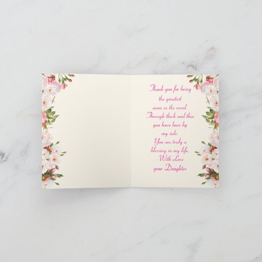 ピンクのフローラママの日 – アメリカのママと娘 カード (内部)