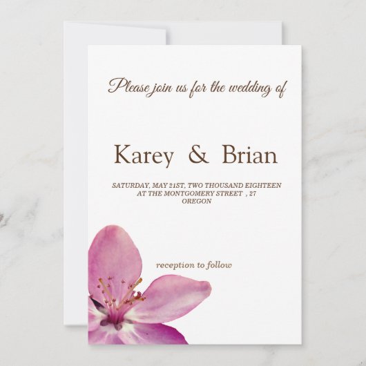 ピンクのフローラミニマルの結婚花のカード 招待状 (正面)