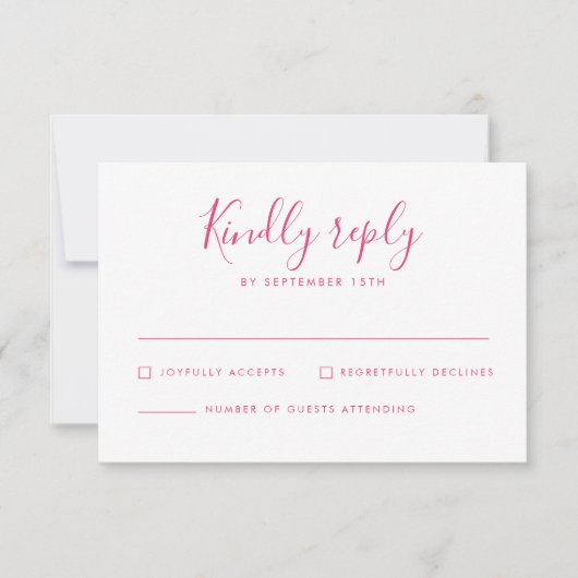 ピンクのフローラミニマルウェディングRSVPカード 出欠カード (正面)