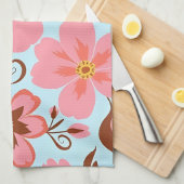 ピンクのフローラムード – パステルヴィベス – レトロ花 キッチンタオル (四つ折り)