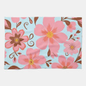 ピンクのフローラムード – パステルヴィベス – レトロ花 キッチンタオル (横)