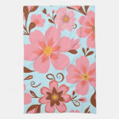 ピンクのフローラムード – パステルヴィベス – レトロ花 キッチンタオル (縦)