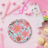 ピンクのフローラムード – パステルヴィベス – レトロ花 ペーパープレート (パーティー)