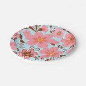 ピンクのフローラムード – パステルヴィベス – レトロ花 ペーパープレート (アングル)