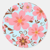 ピンクのフローラムード – パステルヴィベス – レトロ花 ラウンドシール (正面)