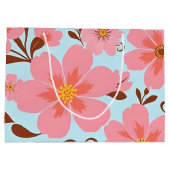 ピンクのフローラムード – パステルヴィベス – レトロ花 ラージペーパーバッグ (裏面)