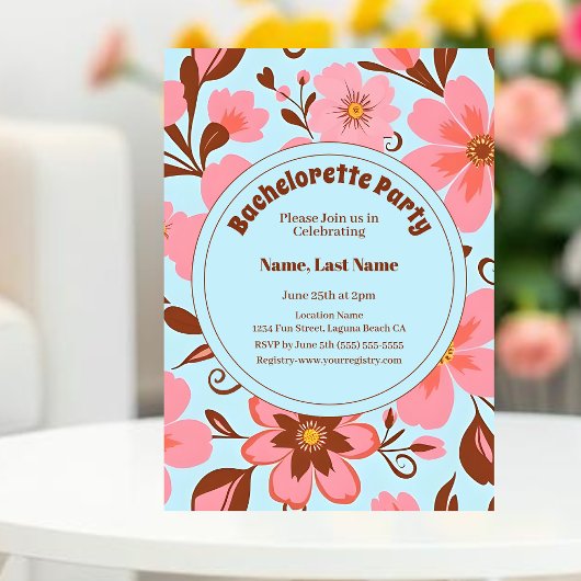 ピンクのフローラムード – パステルヴィベス – レトロ花 招待状