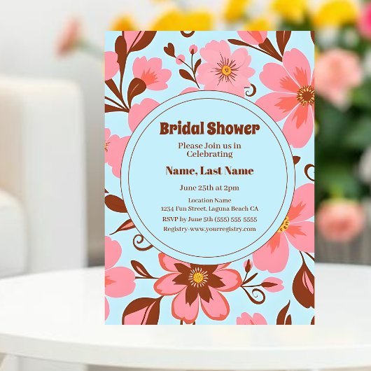 ピンクのフローラムード – パステルヴィベス – レトロ花 招待状