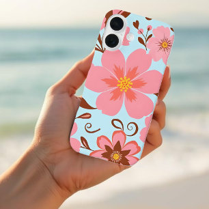 ピンクのフローラムード – パステルヴィベス – レトロ花 iPhone 16ケース