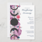 ピンクのフローラムーンフェイズウィッカ信者ハンドスティング 招待状 (正面)