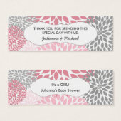 ピンクのフローラメッセージカード、女の子の赤ちゃん感謝していシャワーあなた (正面&裏面)