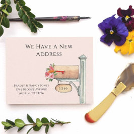 ピンクのフローラメールボックス私たちはフラット移動 ノートカード