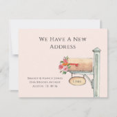 ピンクのフローラメールボックス私たちはフラット移動 ノートカード (正面)