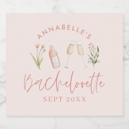 ピンクのフローラモダンピンクのガーリーバチェロレッテ リキュールボトルラベル (シングルラベル)