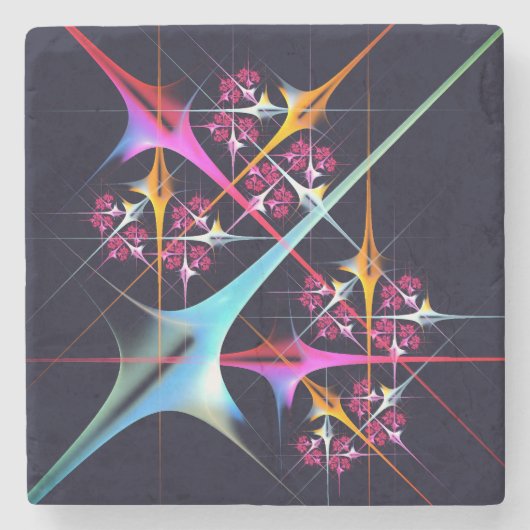 ピンクのフローラモダン抽象芸術アートカラーパターン#01 ストーンコースター (正面)