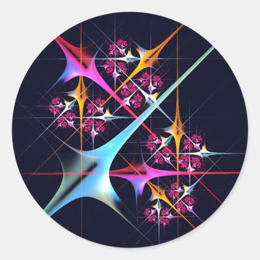 ピンクのフローラモダン抽象芸術アートカラーパターン#01 ラウンドシール (正面)