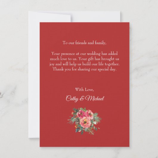 ピンクのフローラモダン結婚中国の赤 サンキューカード (裏面)