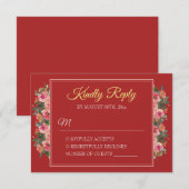 ピンクのフローラモダン結婚中国の赤 出欠カード (正面/裏面)