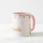 ピンクのフローラモノグラムM水彩名付き マグカップ (正面右)