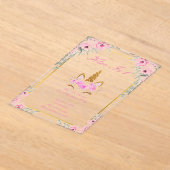 ピンクのフローラユニコーンの女の子の誕生日の招待 アクリル招待状 (レイダウン)