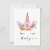 ピンクのフローラユニコーン赤ちゃんシャワー サンキューカード (正面)