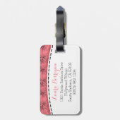 ピンクのフローラライリーのピリーパターン名荷物タグ ラゲッジタグ (裏面縦)