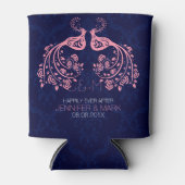 ピンクのフローララブバードダークブルーカスタム背景 缶クーラー (正面)