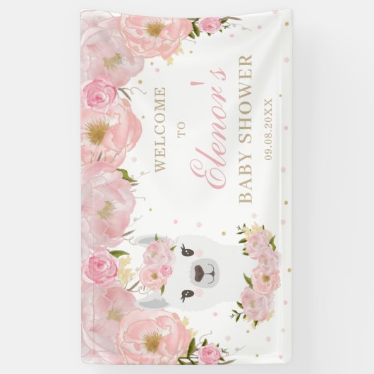 ピンクのフローララマママアニマルベビーシャワー背景 横断幕 (縦)