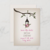 ピンクのフローラランタンツリー日付を保存 セーブザデート (正面/裏面)