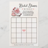 ピンクのフローラランナーをテーマにしたブライダルシャワービンゴゲーム (正面)