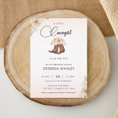 ピンクのフローラリトル女性のカーボーイウェスタン赤ちゃんシャワー 招待状