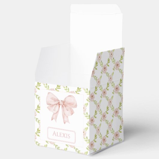 ピンクのフローラリボン赤ちゃん女の子のギフトボックス フェイバーボックス (オープン)